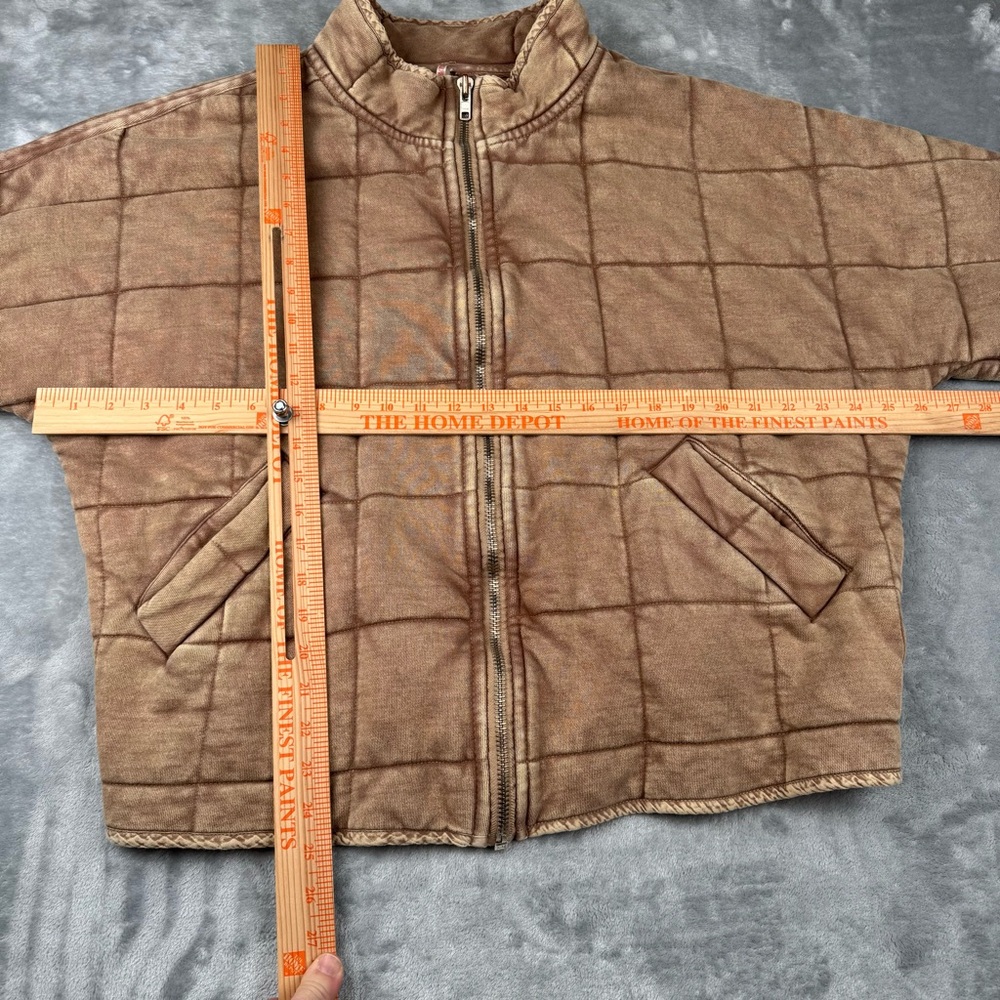 Free People Womens Jacket Sz M Tan Brown Dolman Quilted Knit Zip Up Bomber Coat - Picture 5 of 12